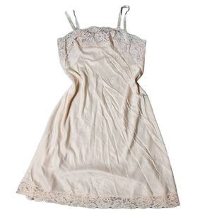 Vintage satin peachy pink lace lined slip dress